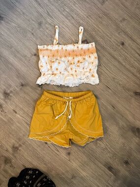 Indie Blue Mustard Yellow Drawstring Shorts